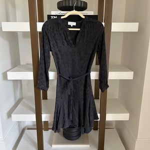 Bella Dahl Girl, Size 14, Long Sleeved Black Patterned Dress with Tie Belt